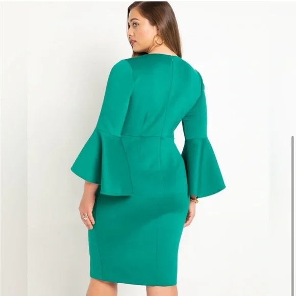 Eloquii Ultramarine Green Flare Sleeve Scuba Dress size 18 Plus Size Knee Length - Picture 3 of 12